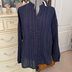 Semi Sheer Navy Popover Tunic Top